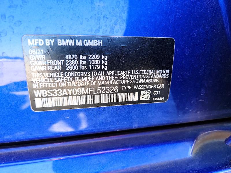 56560716 :رقم المزاد ، WBS33AY09MFL52326 vin ، 2021 Bmw M3 مزاد بيع