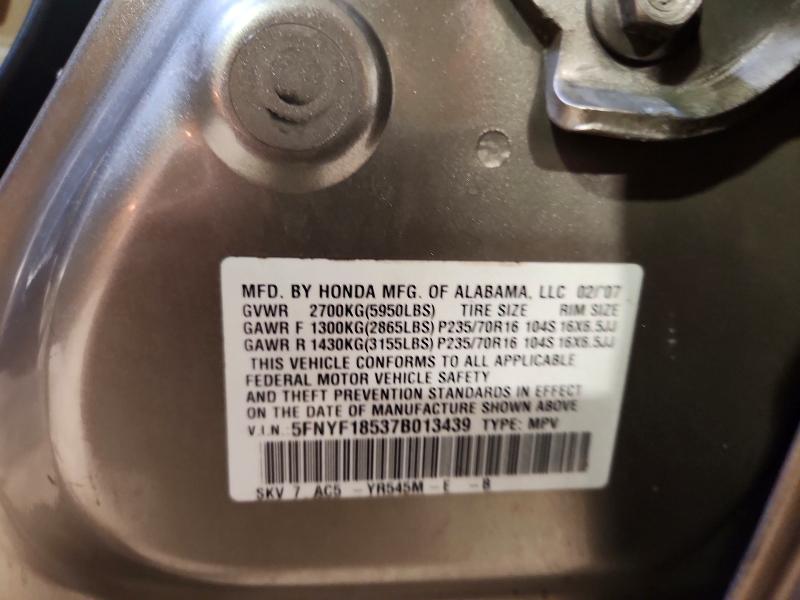 Продаж на аукціоні авто 2007 Honda Pilot, vin: 5FNYF18537B013439, номер лоту: 58955366
