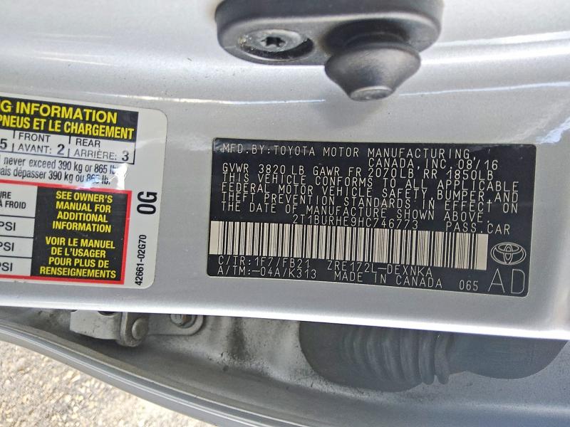 57535306 :رقم المزاد ، 2T1BURHE9HC746773 vin ، 2017 Toyota Corolla مزاد بيع