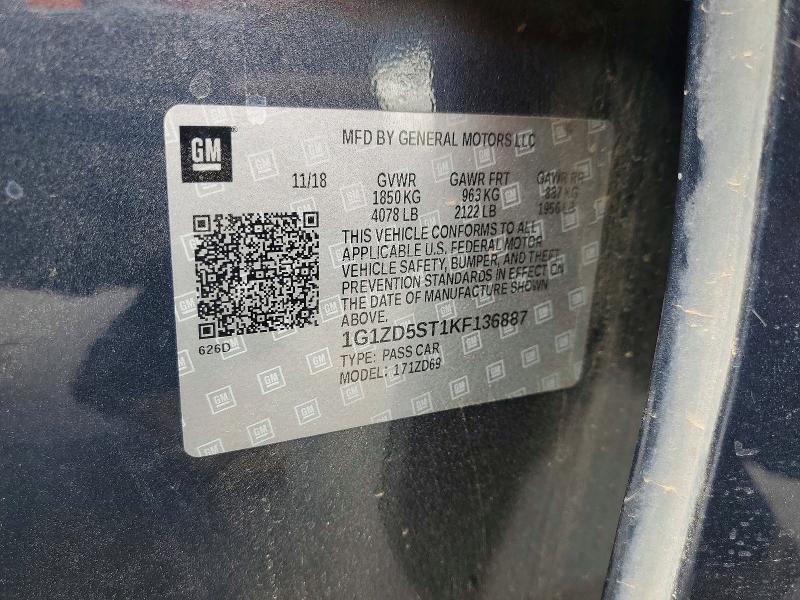 Продаж на аукціоні авто 2019 Chevrolet Malibu, vin: 1G1ZD5ST1KF136887, номер лоту: 57617916
