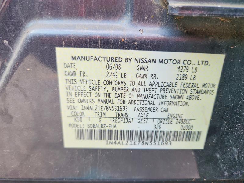 Aukcja sprzedaży 2008 Nissan Altima, vin: 1N4AL21E78N551693, numer aukcji: 59196456