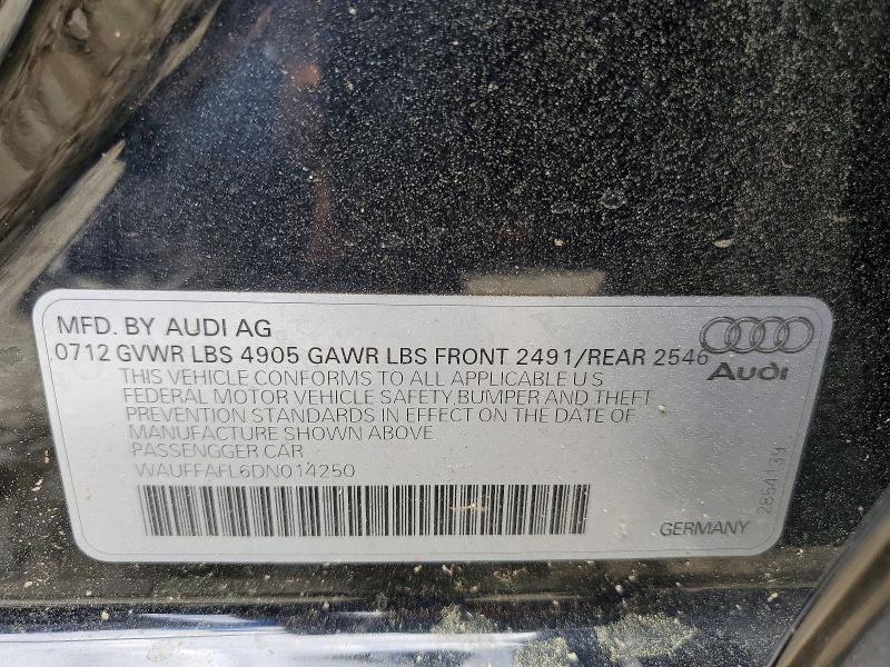 2013 Audi A4 მანქანა იყიდება აუქციონზე, vin: WAUFFAFL6DN014250, აუქციონის ნომერი: 56987236