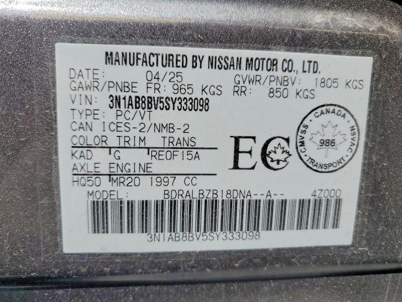 Auction sale of the 2025 Nissan Sentra, vin: 3N1AB8BV5SY333098, lot number: 56070756