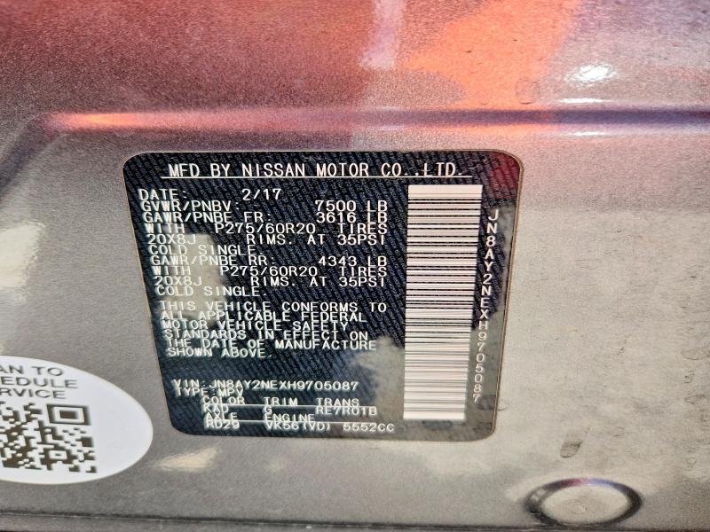 Auction sale of the 2017 Nissan Armada, vin: JN8AY2NEXH9705087, lot number: 57661386