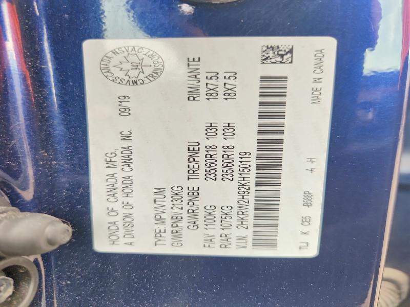 57168956 :رقم المزاد ، 2HKRW2H92KH150119 vin ، 2019 Honda Cr-v مزاد بيع