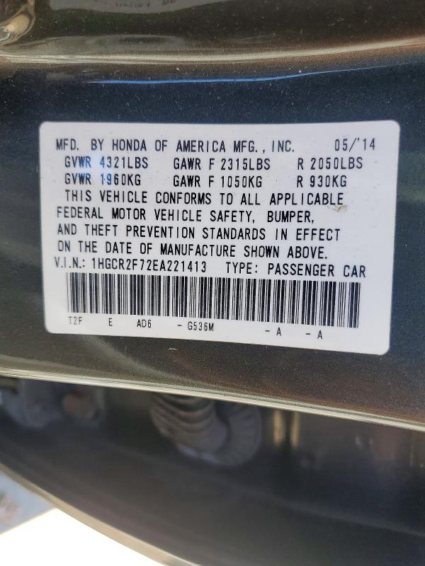 2014 Honda Accord მანქანა იყიდება აუქციონზე, vin: 1HGCR2F72EA221413, აუქციონის ნომერი: 56039226