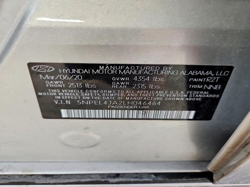 2020 Hyundai Sonata მანქანა იყიდება აუქციონზე, vin: 5NPEL4JA2LH046464, აუქციონის ნომერი: 55724966