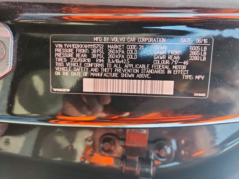 54337206 :رقم المزاد ، YV4102KK4H1115752 vin ، 2017 Volvo Xc90 مزاد بيع