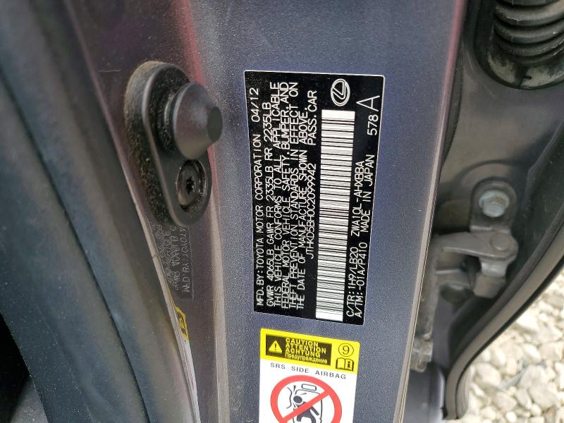 58235426 :رقم المزاد ، JTHKD5BH0C2099942 vin ، 2012 Lexus Ct مزاد بيع