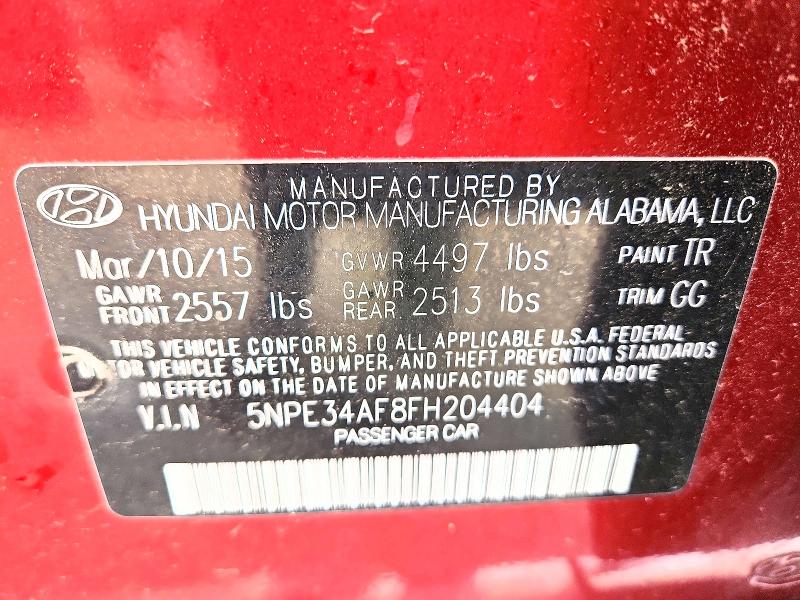 2015 Hyundai Sonata მანქანა იყიდება აუქციონზე, vin: 5NPE34AF8FH204404, აუქციონის ნომერი: 58213026