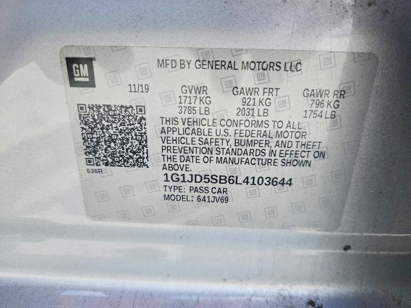 Продажа на аукционе авто 2020 Chevrolet Sonic, vin: 1G1JD5SB6L4103644, номер лота: 58218206