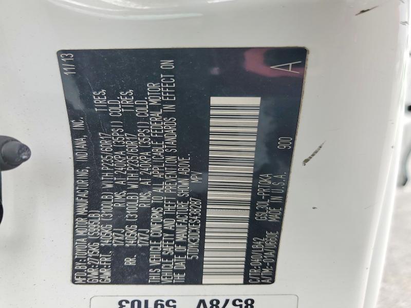 2014 Toyota Sienna მანქანა იყიდება აუქციონზე, vin: 5TDYK3DCXES438287, აუქციონის ნომერი: 55024566