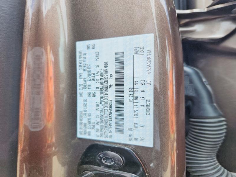 2022 Ford F150 მანქანა იყიდება აუქციონზე, vin: 1FTFW1E8XNFA96365, აუქციონის ნომერი: 57767796