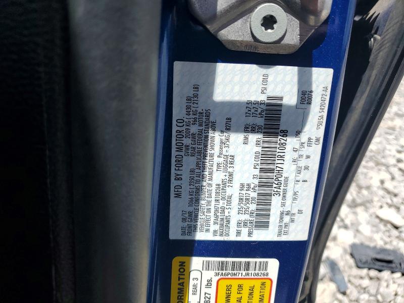 2018 Ford Fusion მანქანა იყიდება აუქციონზე, vin: 3FA6P0H71JR108268, აუქციონის ნომერი: 57239546