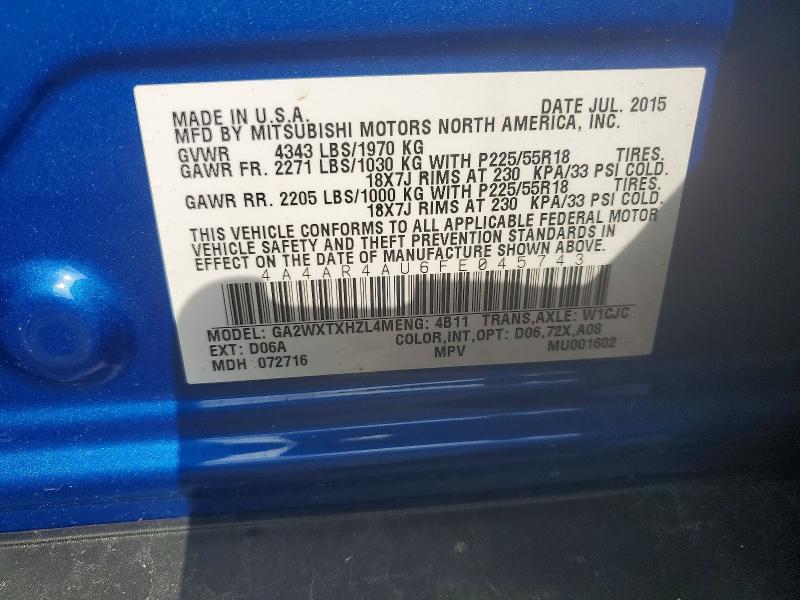 Продаж на аукціоні авто 2015 Mitsubishi Outlander Sport, vin: 4A4AR4AU6FE045743, номер лоту: 55875606