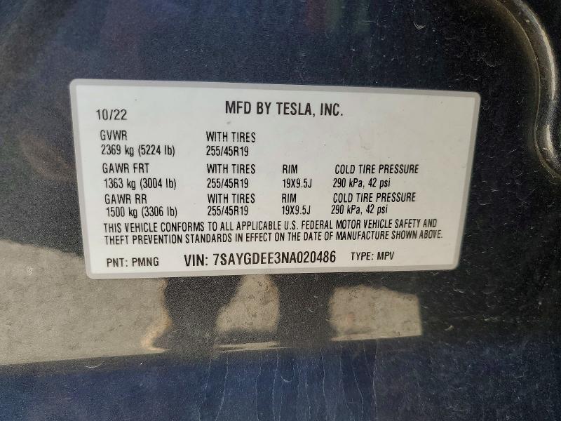 Aukcja sprzedaży 2022 Tesla Model Y, vin: 7SAYGDEE3NA020486, numer aukcji: 56359836