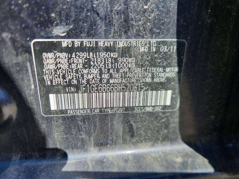 Aukcja sprzedaży 2011 Subaru Impreza, vin: JF1GE6B66BH520315, numer aukcji: 56855796