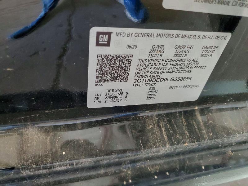 Aukcja sprzedaży 2020 Gmc Sierra, vin: 3GTU9DED0LG358659, numer aukcji: 54856776