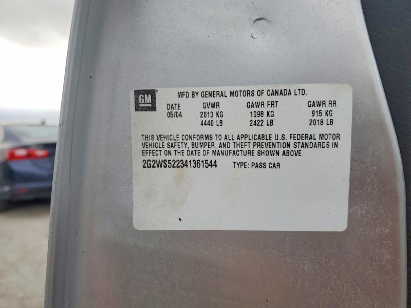 56659236 :رقم المزاد ، 2G2WS522341361544 vin ، 2004 Pontiac Grand Prix مزاد بيع