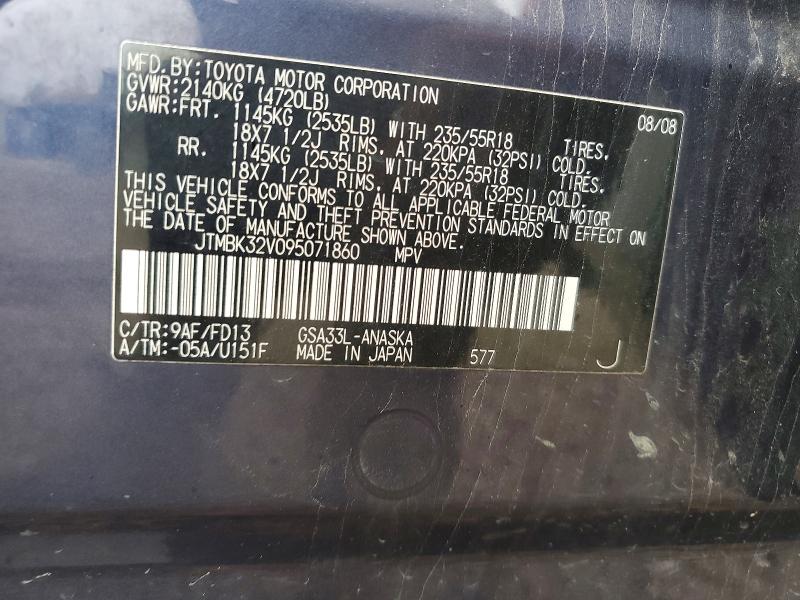 Aukcja sprzedaży 2009 Toyota Rav4, vin: JTMBK32V095071860, numer aukcji: 52777406