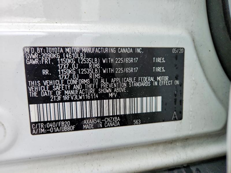Продаж на аукціоні авто 2020 Toyota Rav4, vin: 2T3F1RFV3LW116114, номер лоту: 56471036