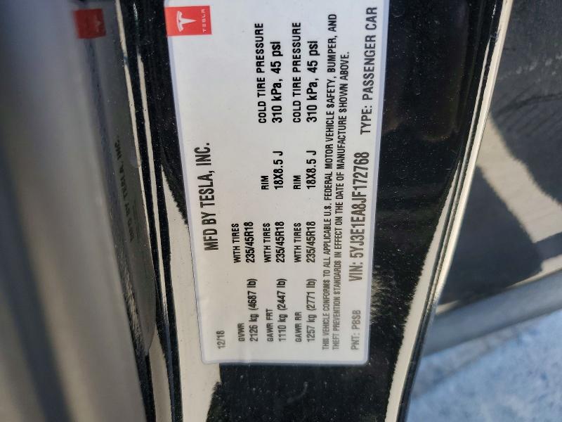 Продаж на аукціоні авто 2018 Tesla Model 3, vin: 5YJ3E1EA8JF172768, номер лоту: 56449686