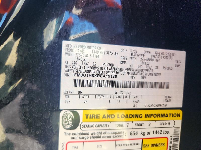 2024 Ford Expedition მანქანა იყიდება აუქციონზე, vin: 1FMJU1H8XREA19126, აუქციონის ნომერი: 55719386