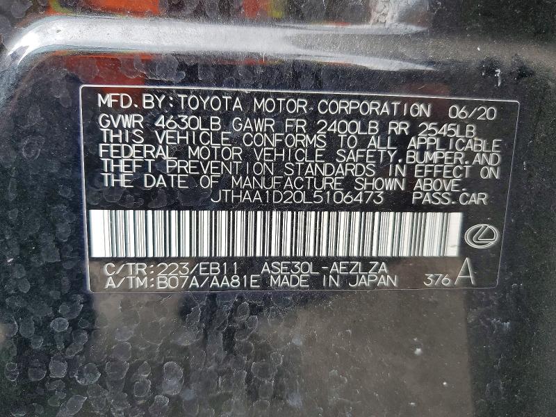 56518246 :رقم المزاد ، JTHAA1D20L5106473 vin ، 2020 Lexus Is مزاد بيع