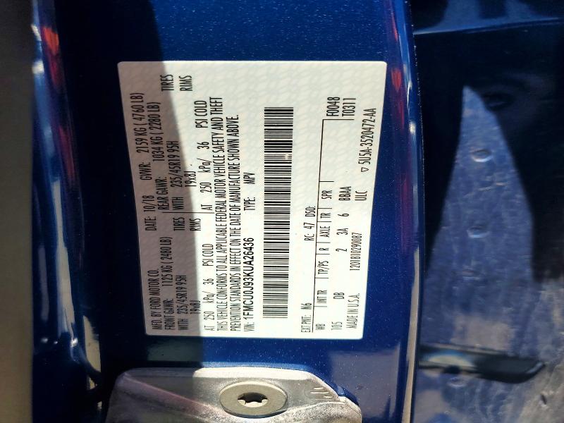58136706 :رقم المزاد ، 1FMCU0J93KUA26436 vin ، 2019 Ford Escape مزاد بيع