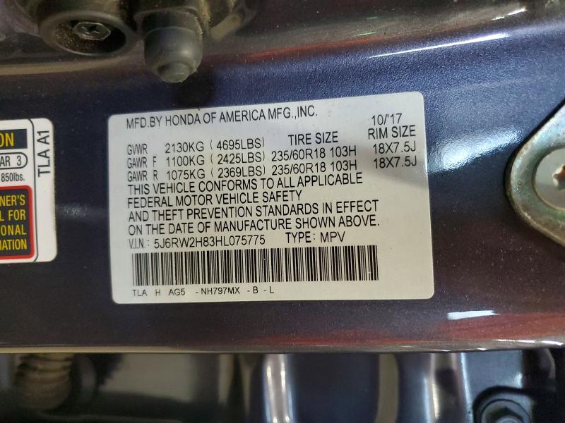 56410156 :رقم المزاد ، 5J6RW2H83HL075775 vin ، 2017 Honda Cr-v مزاد بيع