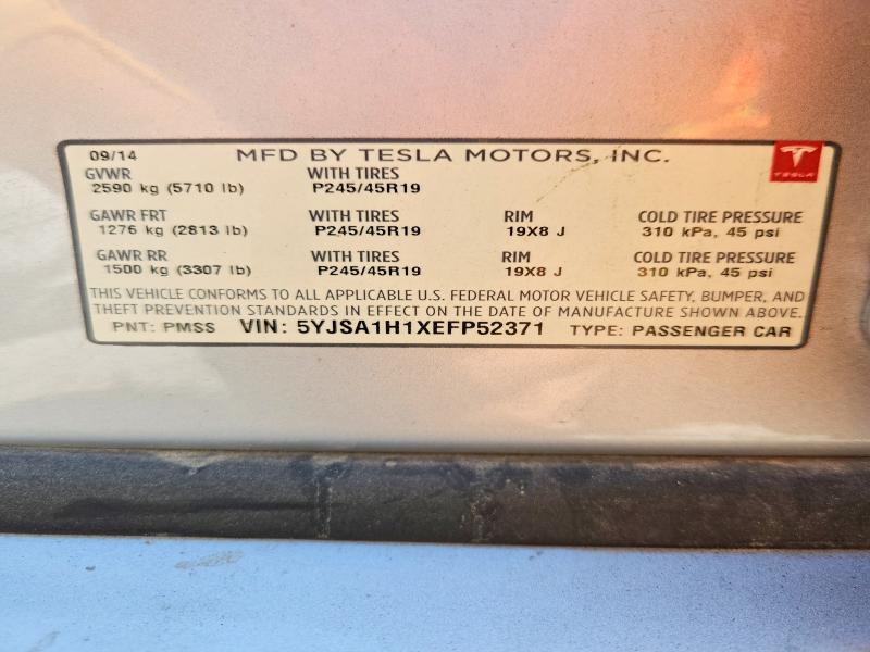 Aukcja sprzedaży 2014 Tesla Model S, vin: 5YJSA1H1XEFP52371, numer aukcji: 58814796