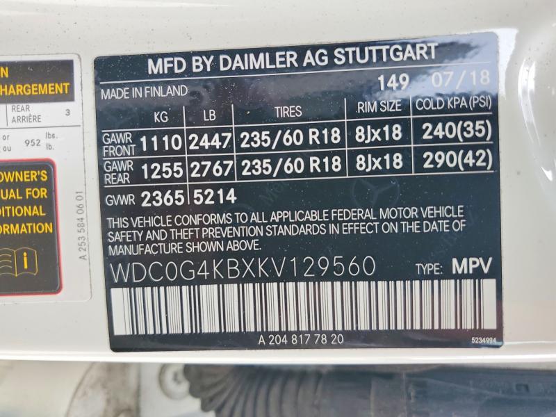 Aukcja sprzedaży 2019 Mercedes-benz Glc, vin: WDC0G4KBXKV129560, numer aukcji: 57666516