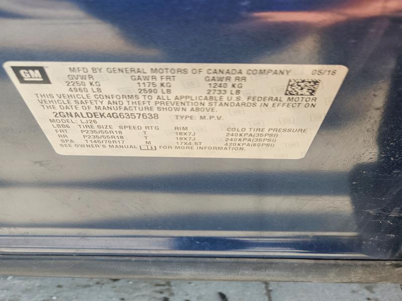 58779646 :رقم المزاد ، 2GNALDEK4G6357638 vin ، 2016 Chevrolet Equinox مزاد بيع
