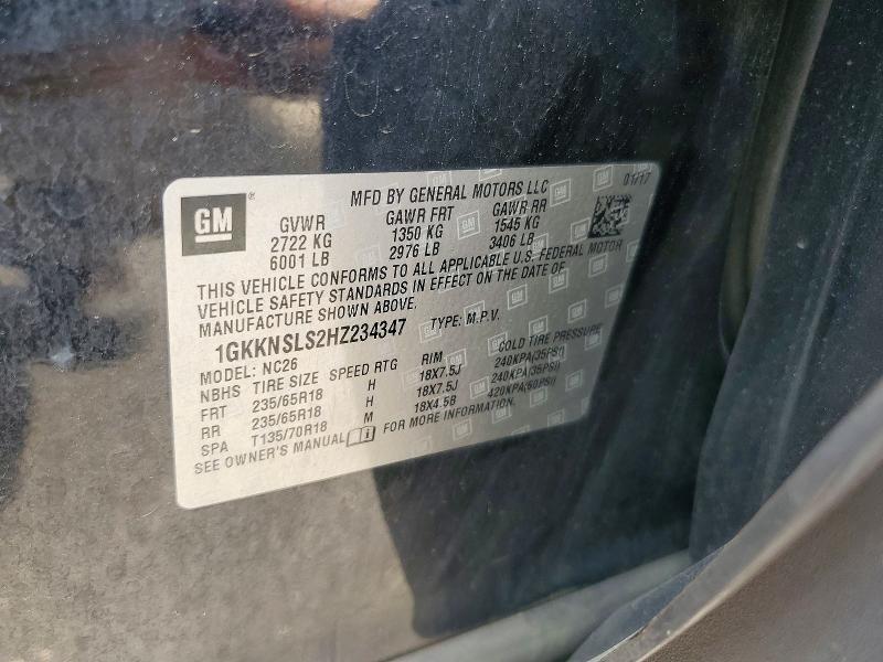 56514816 :رقم المزاد ، 1GKKNSLS2HZ234347 vin ، 2017 Gmc Acadia مزاد بيع