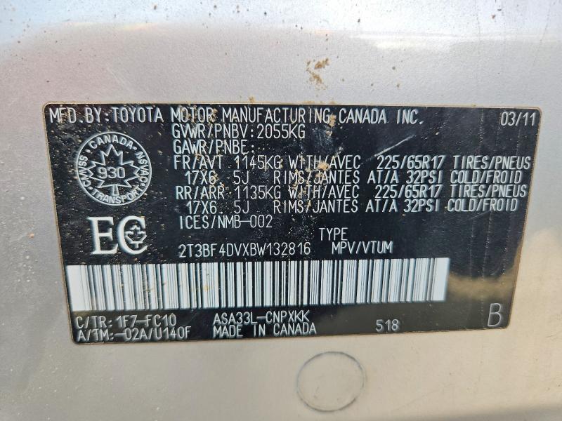 Aukcja sprzedaży 2011 Toyota Rav4, vin: 2T3BF4DVXBW132816, numer aukcji: 57238706