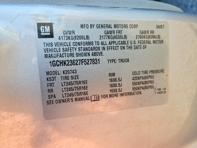 Aukcja sprzedaży 2007 Chevrolet Silverado, vin: 1GCHK23627F527831, numer aukcji: 57578066