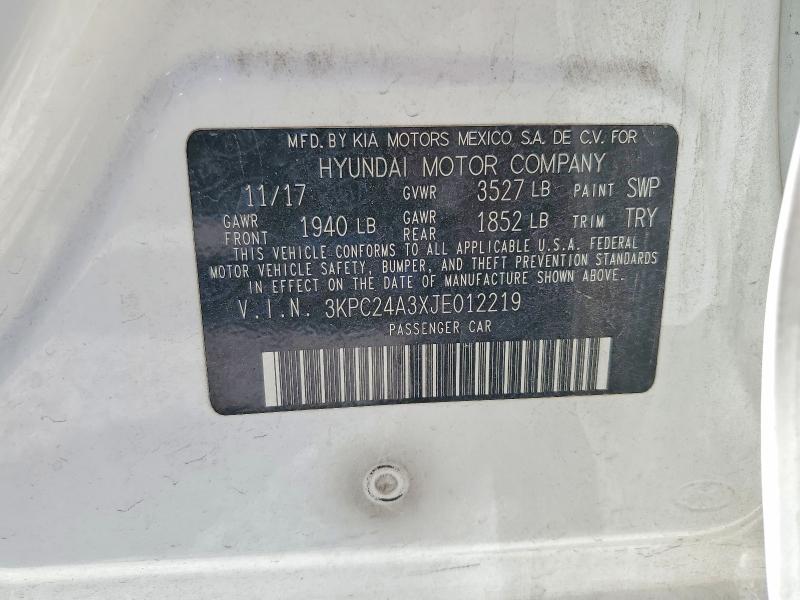 57577986 :رقم المزاد ، 3KPC24A3XJE012219 vin ، 2018 Hyundai Accent مزاد بيع