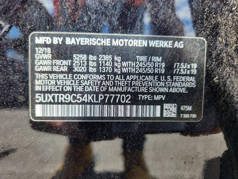 Продаж на аукціоні авто 2019 Bmw X3, vin: 5UXTR9C54KLP77702, номер лоту: 57589646