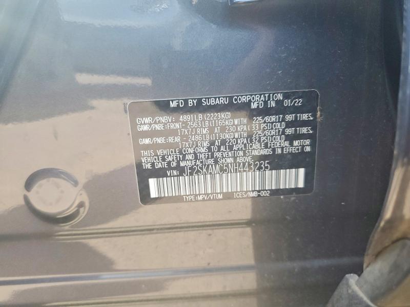Продаж на аукціоні авто 2022 Subaru Forester, vin: JF2SKAMC5NH443235, номер лоту: 58223726
