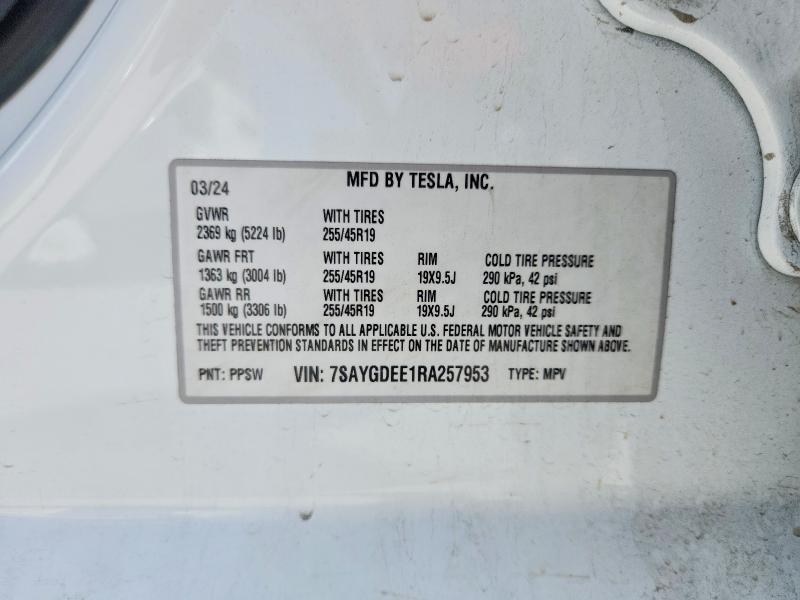 Aukcja sprzedaży 2024 Tesla Model Y, vin: 7SAYGDEE1RA257953, numer aukcji: 58896396