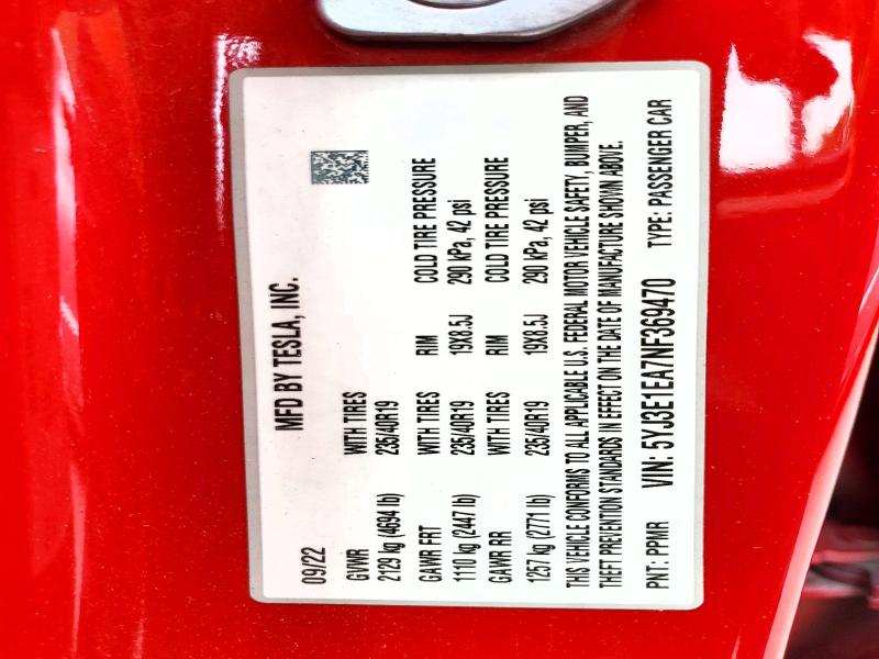 Продаж на аукціоні авто 2022 Tesla Model 3, vin: 5YJ3E1EA7NF369470, номер лоту: 58206716