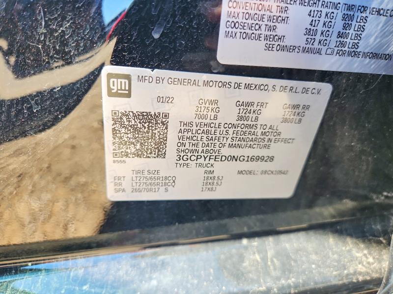 Продаж на аукціоні авто 2022 Chevrolet Silverado Ltd, vin: 3GCPYFED0NG169928, номер лоту: 56867626