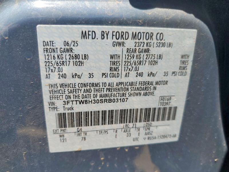 Продаж на аукціоні авто 2025 Ford Maverick, vin: 3FTTW8H30SRB03107, номер лоту: 57215256