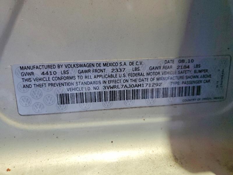 58273716 :رقم المزاد ، 3VWRL7AJ0AM171292 vin ، 2010 Volkswagen Jetta مزاد بيع
