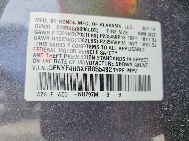 Продажа на аукционе авто 2014 Honda Pilot, vin: 5FNYF4H5XEB055492, номер лота: 58724776