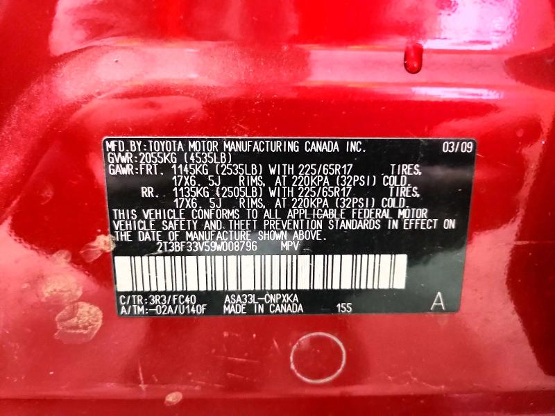57956916 :رقم المزاد ، 2T3BF33V59W008796 vin ، 2009 Toyota Rav4 مزاد بيع
