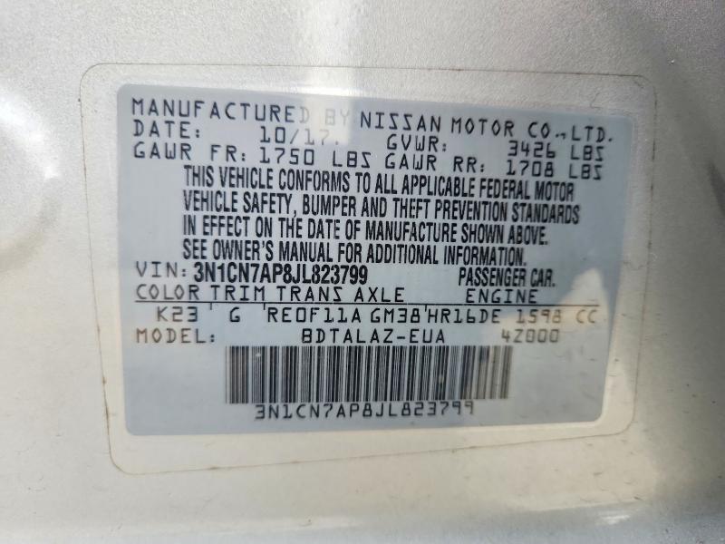 Продажа на аукционе авто 2018 Nissan Versa, vin: 3N1CN7AP8JL823799, номер лота: 59127196
