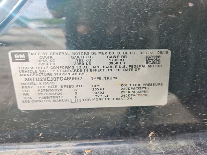 Aukcja sprzedaży 2015 Gmc Sierra, vin: 3GTU2VEJ0FG469667, numer aukcji: 57897226