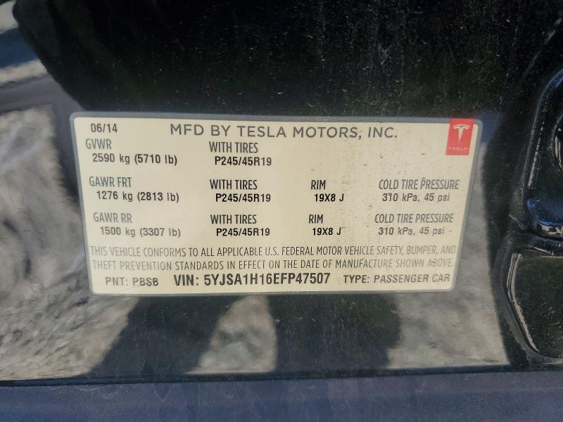 57870326 :رقم المزاد ، 5YJSA1H16EFP47507 vin ، 2014 Tesla Model S مزاد بيع
