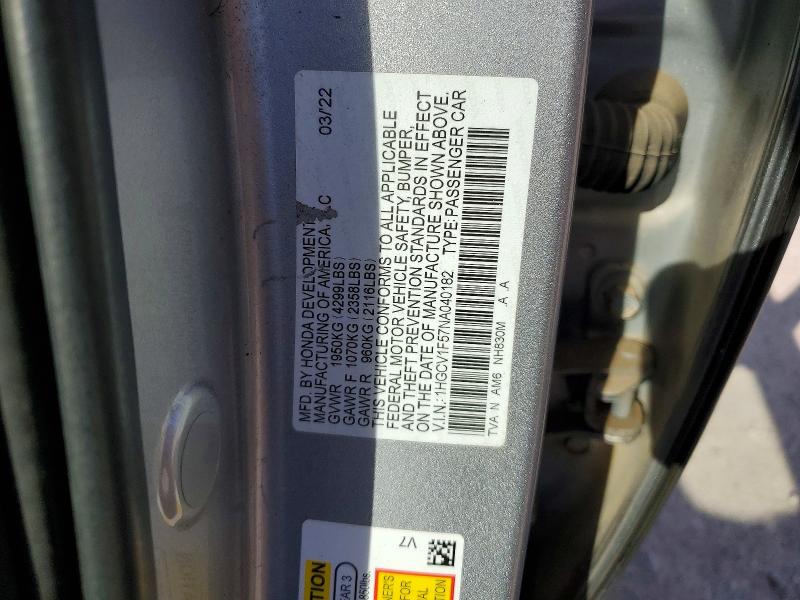 Продаж на аукціоні авто 2022 Honda Accord, vin: 1HGCV1F57NA040182, номер лоту: 55497456